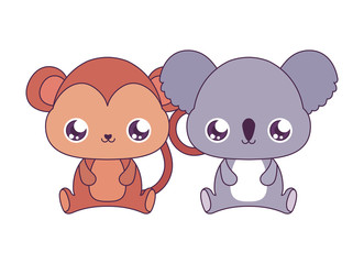 Kawaii monkey and koala cartoons vector design