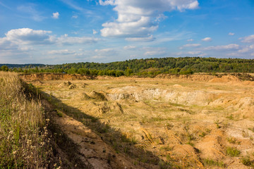 View of a large sand and gravel quarry, sand mining. Maloyaroslavets, Russia