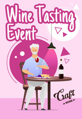 Wine tasting event poster vector template. Winemaking. Winery. Degustation. Brochure, cover, booklet page concept design with flat illustrations. Advertising flyer, leaflet, banner layout idea