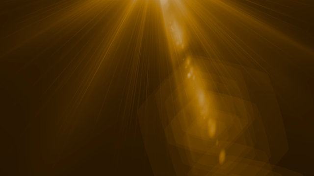 Isolated orange, yellow light rays animation. Shine or sun effect on black screen with bokeh. Dust, dirty lens effect, glitter, shiny, bright, flare. 
