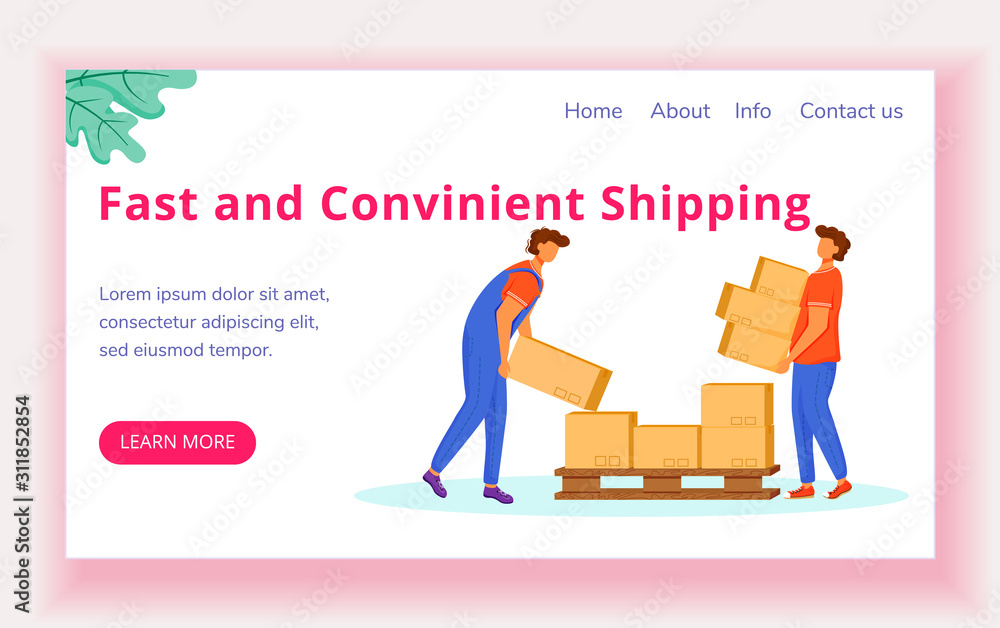 Poster post office service landing page vector template. fast and convient shipping website interface idea 
