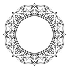 Frame in eastern tradition. Stylized with henna tattoo decorative pattern for decorating covers for book, notebook, casket, magazine, postcard and folder. Mandala in mehndi style.