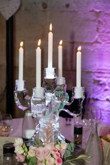 Ice candle holder sculpture in table party decoration