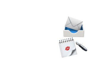 Backgrounds and textures. Holiday. Valentine's Day. Congratulatory letter. On a white background, the envelope lies in the box, notebook and pen.