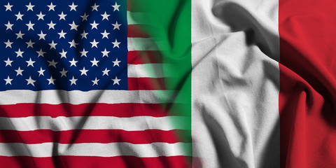 National flag of the United States with Italy on a waving cotton texture background © Onur