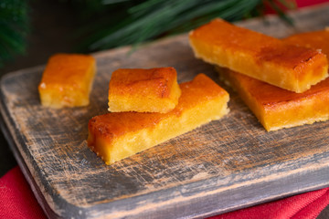 Turron de yema or Burnt egg yolk nougat, delicious and famous Christmas sweet.