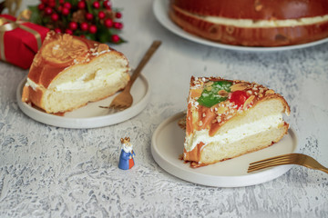 Roscon de reyes , desert eaten in Spain for celebrate Epiphany or Dia de Reyes Magos, Three Wise...