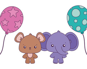 bear and elephant cartoons of happy birthday concept vector design