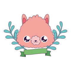 Kawaii llama cartoon with leaves wreath vector design
