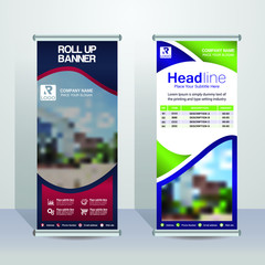 Green & Blue flag banner business brochure flyer design template vector abstract geometric background, modern publication x-banner and roll up.