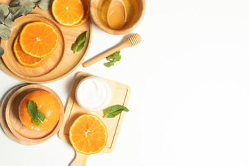 beauty cosmetic spa with orange fruit citrus for healthy medical concept