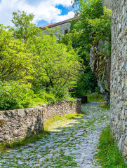 Idyllic path to Sabiona Monastery near Chiusa, Province of Bolzano, Trentino Alto Adige, Italy.