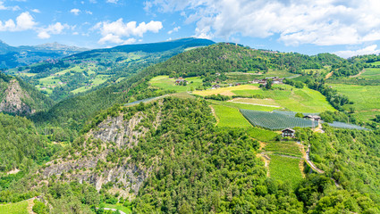 Panoramic view from Sabiona Monastery near Chiusa on a summer morning, Province of Bolzano,...