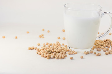 Soy and soy milk on a white background.