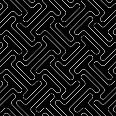 Line art seamless pattern. Black and white vector tileable background.