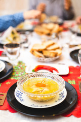 Plate with Piftie or Friture at a festive meal. Aspic Meal.