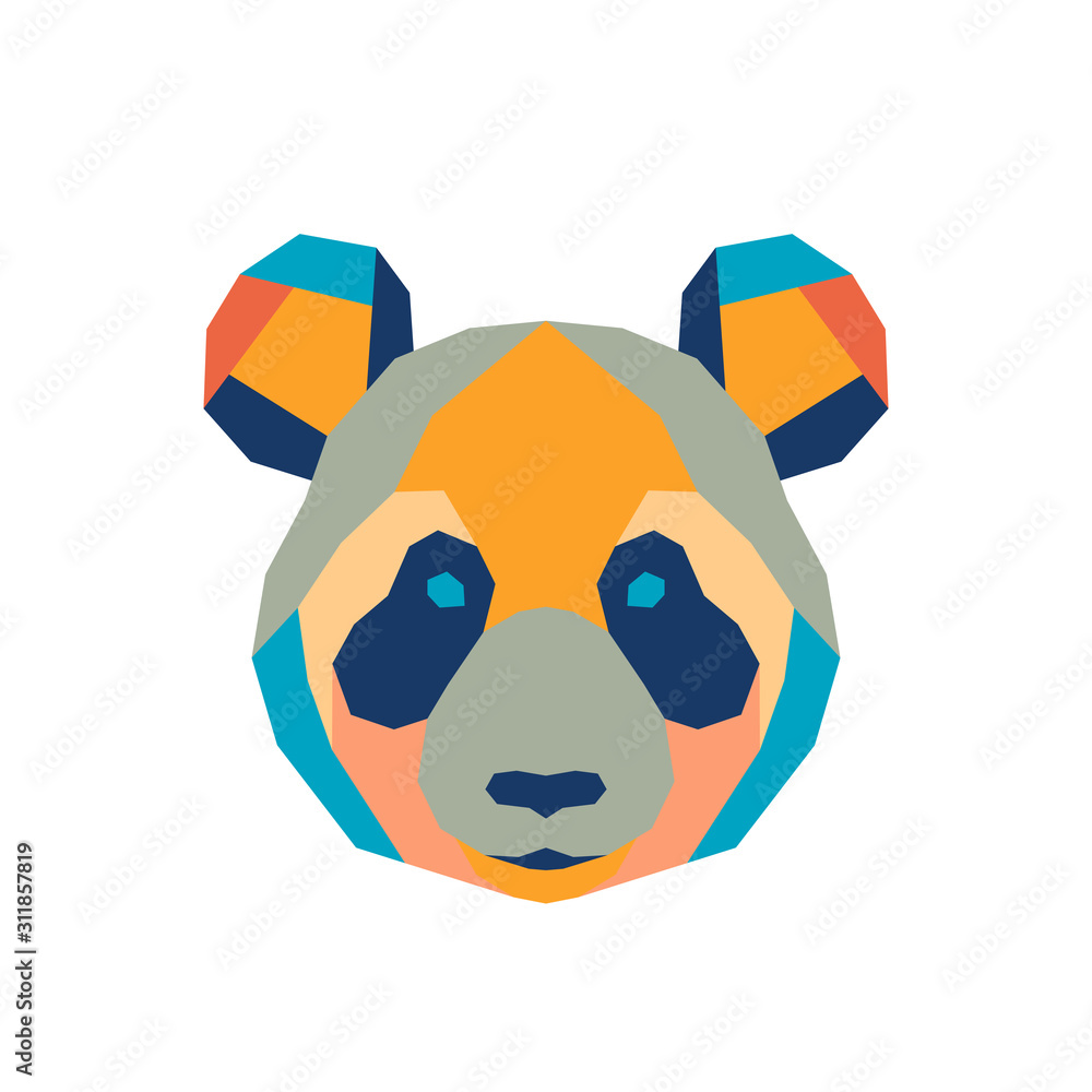 Wall mural Geometric polygonal panda. Abstract colorful animal head. Vector illustration.	