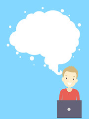 Teen Guy Design Thinking Cloud Brain Illustration