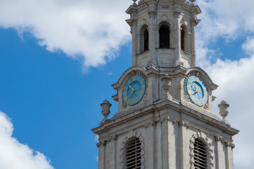Isolated St Martin-In-the-Fields church clock tower, London, UK