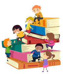 Stickman Kids Help Another Up Books Illustration - 311858840