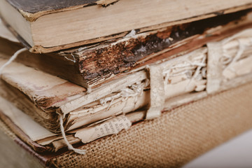 a ragged old rare book with many pages