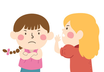 Kids Girls Whisper Angry Gossip Illustration