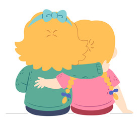 Kids Girls Siblings Arm Shoulder Illustration