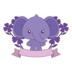 Kawaii elephant cartoon with flowers and ribbon vector design