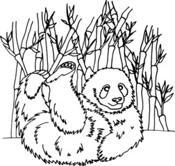 Coloring page with panda and bamboo