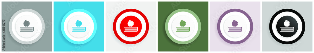 Poster apple icon, education, knowledge vector illustrations in 6 colors options for web design and mobile 