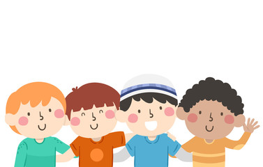 Obraz premium Kid Boys Diversity Friends Illustration