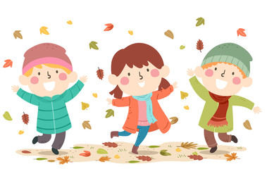 Kids Autumn Leaves Fall Illustration