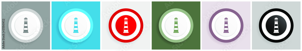 Aufkleber Lighthouse icon, navigation, sea vector illustrations in 6 colors options for web design and mobile applications in eps 10