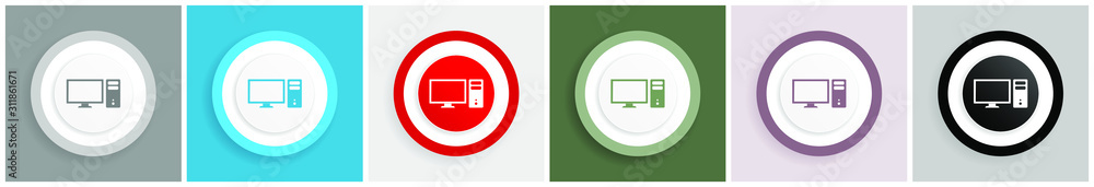 Aufkleber Computer icon, monitor, screen, pc  vector illustrations in 6 colors options for web design and mobile applications in eps 10