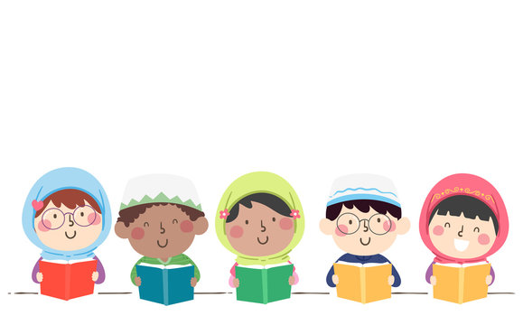 Kids Muslim Read Book Illustration