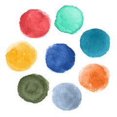 A set of abstract watercolor round brush strokes on white background