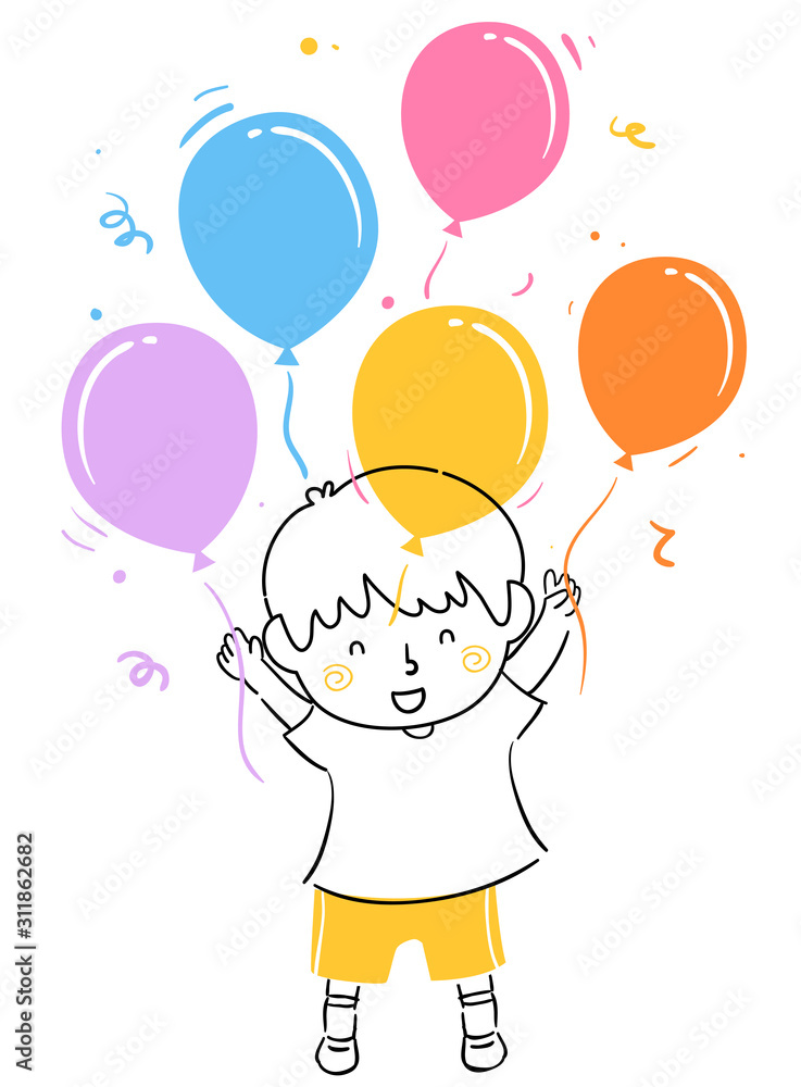 Canvas Prints kid boy happy balloons illustration