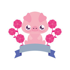 Cute pig cartoon with flowers vector design