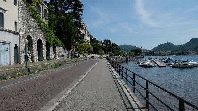 Lake of Como, Italy. Lake panoramic walk-through