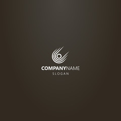 white logo on a black background. simple vector line art logo of a falling comet