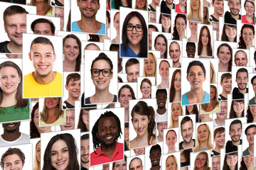 People background group of multiracial young smiling happy faces portrait diversity