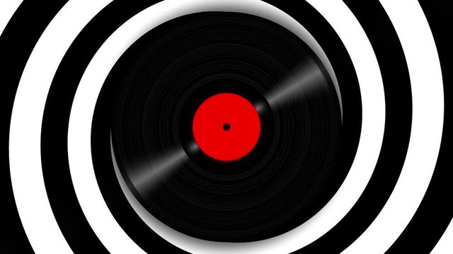 Spinning vinyl disc on abstract moving background. Seamless looping footage.