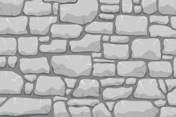 Stone work. Masonry made of old stone. Set of stones of different shapes and colors. Vector, cartoon illustration.