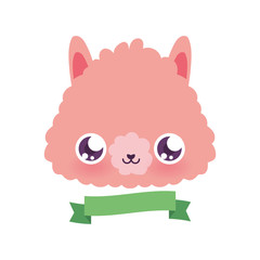 Cute llama cartoon with ribbon vector design