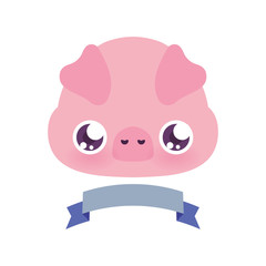 Cute pig cartoon with ribbon vector design