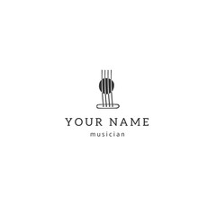 Music theme. Vector logo template with hand drawn guitar strings icon.