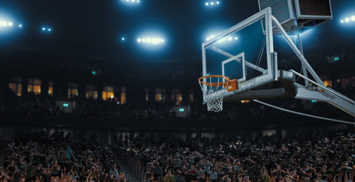 Professional basketball stadium made in 3d with animated crowd.