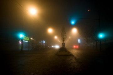 foggy night street