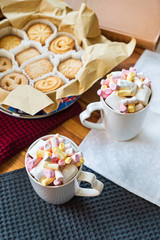 cacao with marshmallow  on the Christmas table