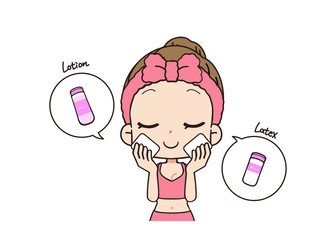 スキンケアをする女性の正面イラスト　上半身